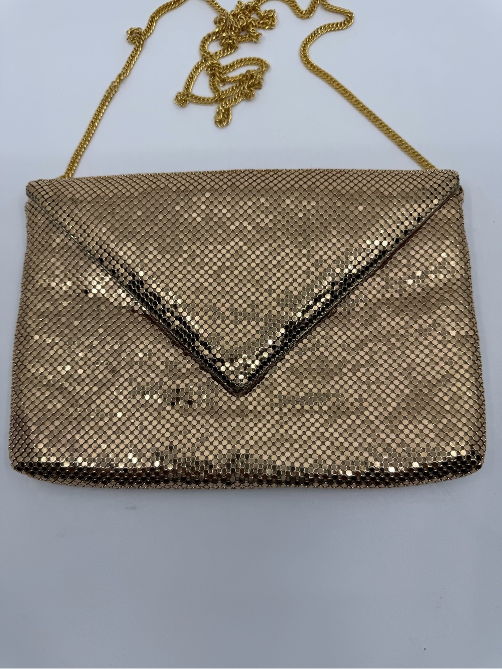 Whiting & Davis Gold Mesh Envelope Shoulder Bag with Chain Strap - Picture 2 of 8